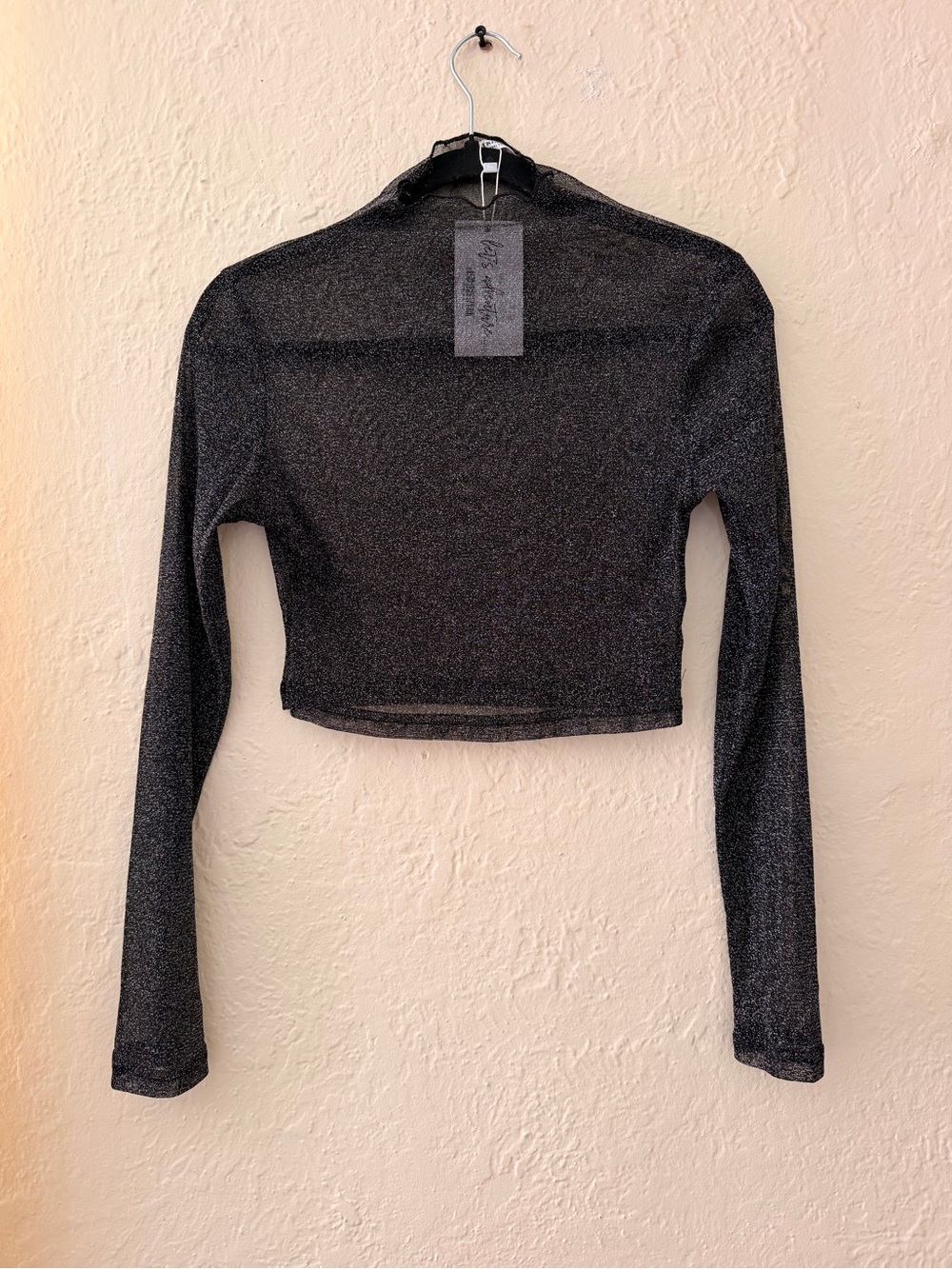 12th Tribe Metallic Black Long-Sleeve Crop Top